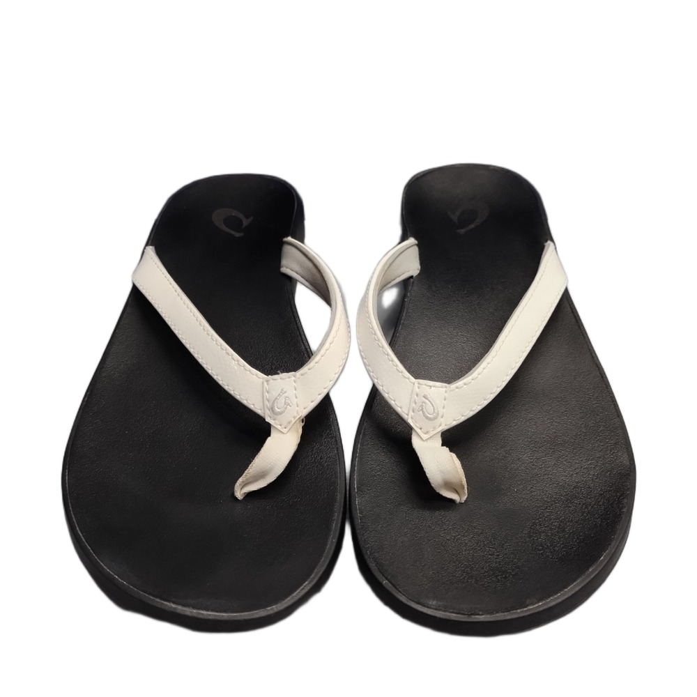 OluKai Puawe Flip Flop Sandals Womens US 8 Black White Comfort Open Toe Slip On